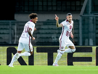 Antonio Sanabria of Torino FC celebrates after scoring first goal during the Serie A Enilive match between Hellas Verona and Torino FC at St...