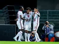 Antonio Sanabria of Torino FC celebrates after scoring first goal during the Serie A Enilive match between Hellas Verona and Torino FC at St...