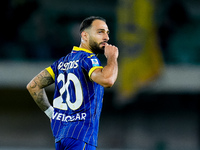 Grigoris Kastanos of Hellas Verona celebrates after scoring first goal during the Serie A Enilive match between Hellas Verona and Torino FC...