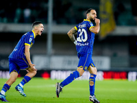 Grigoris Kastanos of Hellas Verona celebrates after scoring first goal during the Serie A Enilive match between Hellas Verona and Torino FC...