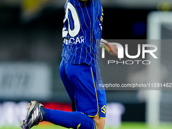 Grigoris Kastanos of Hellas Verona celebrates after scoring first goal during the Serie A Enilive match between Hellas Verona and Torino FC...