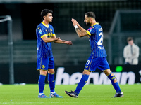 Grigoris Kastanos of Hellas Verona celebrates after scoring first goal during the Serie A Enilive match between Hellas Verona and Torino FC...