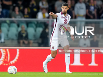 Adam Masina of Torino FC gestures during the Serie A Enilive match between Hellas Verona and Torino FC at Stadio Marcantonio Bentegodi on Se...