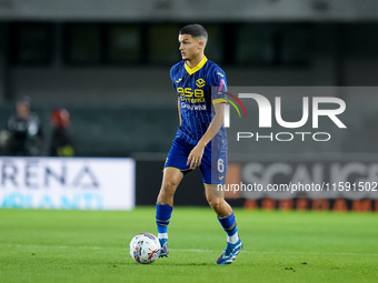 Reda Belahyane of Hellas Verona during the Serie A Enilive match between Hellas Verona and Torino FC at Stadio Marcantonio Bentegodi on Sept...