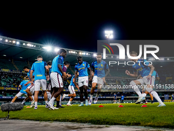 Players of Torino FC during the warm up prior the Serie A Enilive match between Hellas Verona and Torino FC at Stadio Marcantonio Bentegodi...