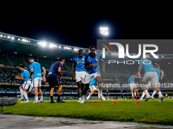 Players of Torino FC during the warm up prior the Serie A Enilive match between Hellas Verona and Torino FC at Stadio Marcantonio Bentegodi...