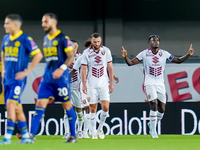 Duvan Zapata of Torino FC celebrates after scoring second goal during the Serie A Enilive match between Hellas Verona and Torino FC at Stadi...