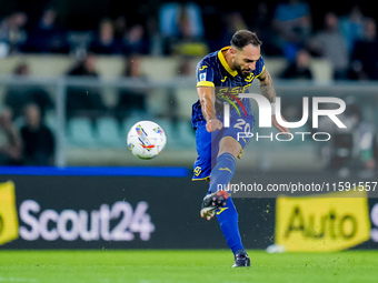 Grigoris Kastanos of Hellas Verona during the Serie A Enilive match between Hellas Verona and Torino FC at Stadio Marcantonio Bentegodi on S...