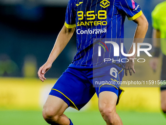 Reda Belahyane of Hellas Verona during the Serie A Enilive match between Hellas Verona and Torino FC at Stadio Marcantonio Bentegodi on Sept...