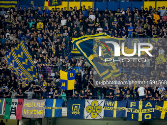 Supporters of Hellas Verona during the Serie A Enilive match between Hellas Verona and Torino FC at Stadio Marcantonio Bentegodi on Septembe...