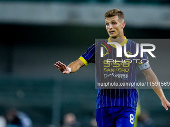 Darko Lazovic of Hellas Verona gestures during the Serie A Enilive match between Hellas Verona and Torino FC at Stadio Marcantonio Bentegodi...