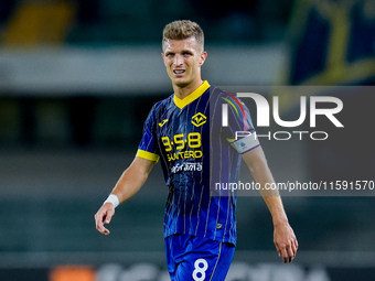 Darko Lazovic of Hellas Verona looks on during the Serie A Enilive match between Hellas Verona and Torino FC at Stadio Marcantonio Bentegodi...