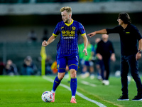 Casper Tendstedt of Hellas Verona in action during the Serie A Enilive match between Hellas Verona and Torino FC at Stadio Marcantonio Bente...