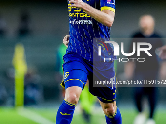 Casper Tendstedt of Hellas Verona in action during the Serie A Enilive match between Hellas Verona and Torino FC at Stadio Marcantonio Bente...