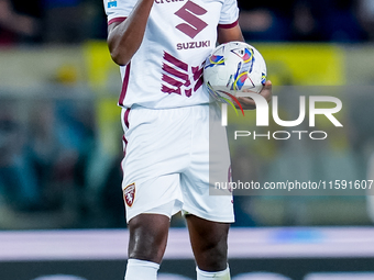 Adrien Tameze of Torino FC reacts during the Serie A Enilive match between Hellas Verona and Torino FC at Stadio Marcantonio Bentegodi on Se...