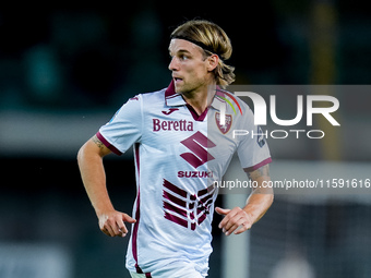 Borna Sosa of Torino FC looks on during the Serie A Enilive match between Hellas Verona and Torino FC at Stadio Marcantonio Bentegodi on Sep...