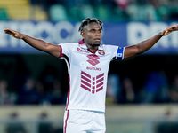 Duvan Zapata of Torino FC gestures during the Serie A Enilive match between Hellas Verona and Torino FC at Stadio Marcantonio Bentegodi on S...