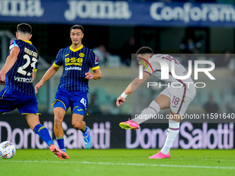 Che' Adams of Torino FC scores third goal during the Serie A Enilive match between Hellas Verona and Torino FC at Stadio Marcantonio Bentego...