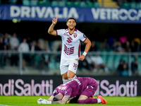 Che' Adams of Torino FC celebrates after scoring third goal during the Serie A Enilive match between Hellas Verona and Torino FC at Stadio M...