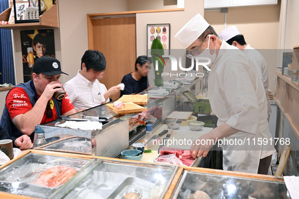 A restaurant serving seafood sushi is seen at Toyosu Market in Tokyo, Japan, on September 22, 2023. On September 20, 2024, according to the...