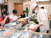 A restaurant serving seafood sushi is seen at Toyosu Market in Tokyo, Japan, on September 22, 2023. On September 20, 2024, according to the...