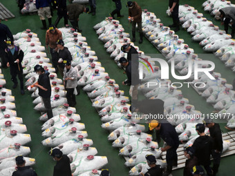 An early morning tuna auction takes place at Toyosu Market in Tokyo, Japan, on September 22, 2023. On September 20, 2024, according to the o...