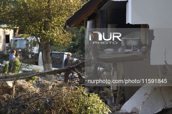 A house heavily damaged by the flood is seen in Stronie Slaskie, Poland on September 20, 2024. 