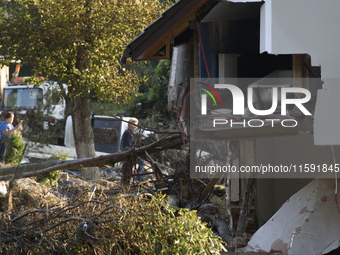 A house heavily damaged by the flood is seen in Stronie Slaskie, Poland on September 20, 2024. (