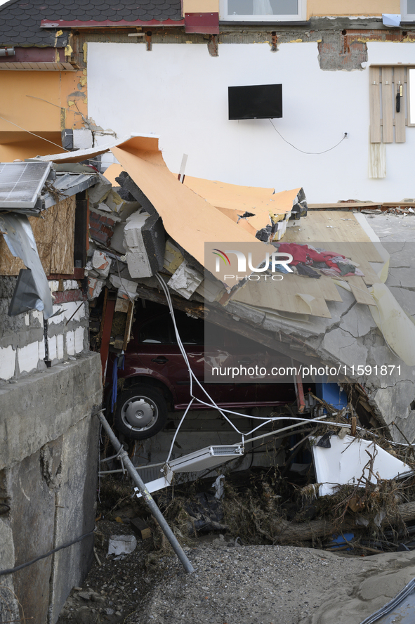 A house heavily damaged by the flood is seen in Stronie Slaskie, Poland on September 20, 2024. 