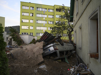 A car and debris left by the flood wave are seen in Stronie Slaskie, Poland on September 20, 2024. (