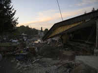 Heavily damaged houses and debris left by the flood in Stronie Slaskie, Poland on September 20, 2024. (