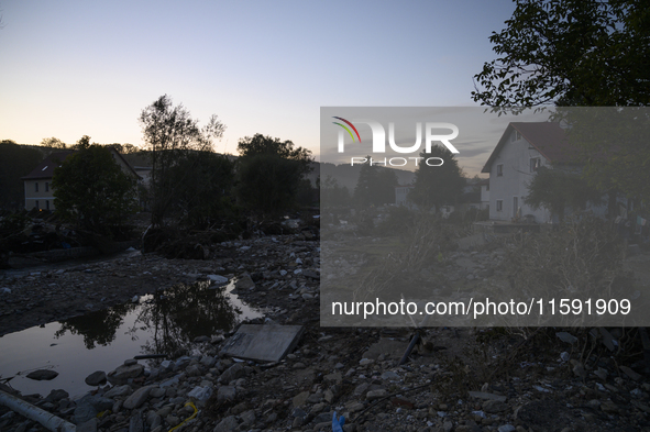 Debris and fallen trees are seen next to the Morawka river in Stronie Slaskie, Poland on September 20, 2024. 