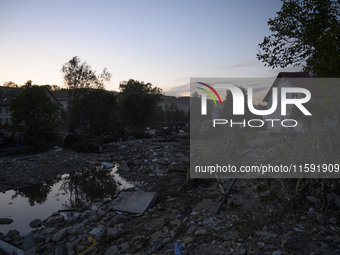 Debris and fallen trees are seen next to the Morawka river in Stronie Slaskie, Poland on September 20, 2024. (