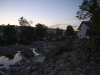 Debris and fallen trees are seen next to the Morawka river in Stronie Slaskie, Poland on September 20, 2024. (