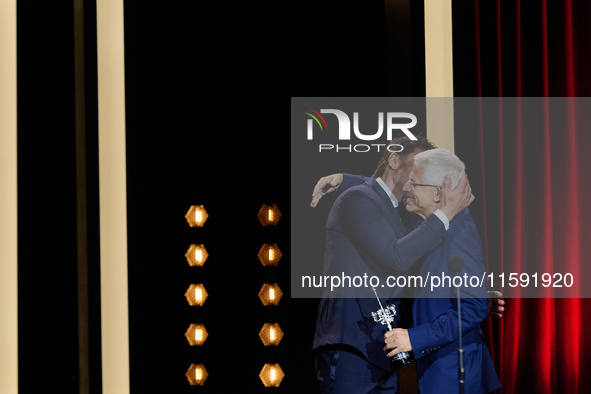 Javier Bardem receives the award during the 72nd San Sebastian International Film Festival in San Sebastian, Spain, on September 20, 2024. 