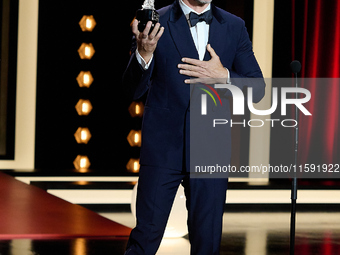 Javier Bardem receives the award during the 72nd San Sebastian International Film Festival in San Sebastian, Spain, on September 20, 2024. (