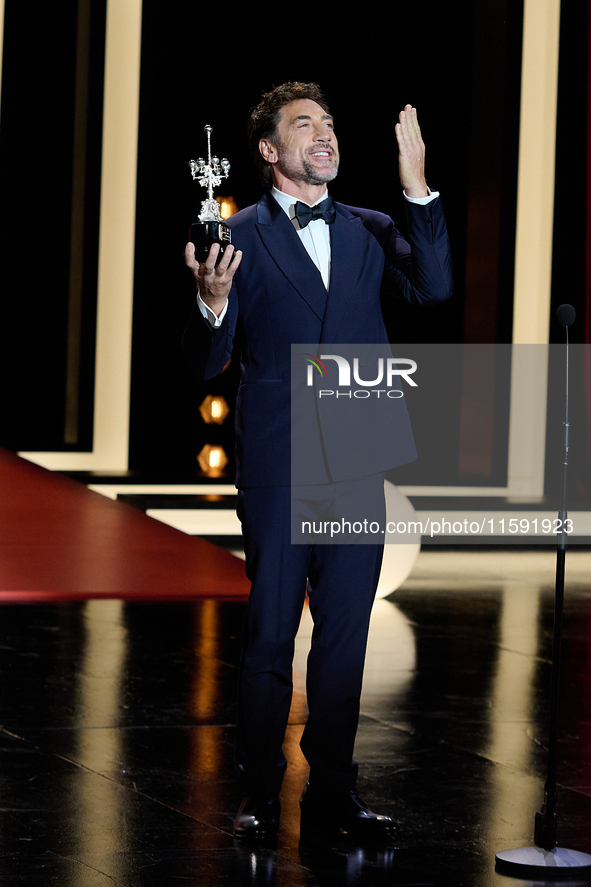 Javier Bardem receives the award during the 72nd San Sebastian International Film Festival in San Sebastian, Spain, on September 20, 2024. 