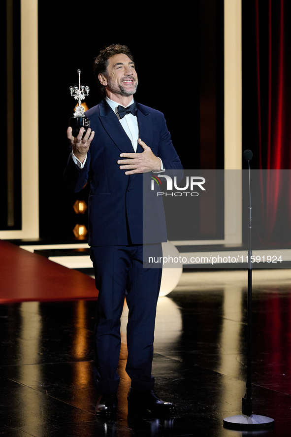 Javier Bardem receives the award during the 72nd San Sebastian International Film Festival in San Sebastian, Spain, on September 20, 2024. 