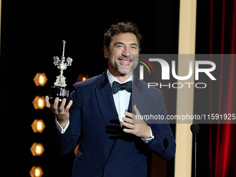 Javier Bardem receives the award during the 72nd San Sebastian International Film Festival in San Sebastian, Spain, on September 20, 2024. (