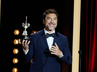 Javier Bardem receives the award during the 72nd San Sebastian International Film Festival in San Sebastian, Spain, on September 20, 2024. (