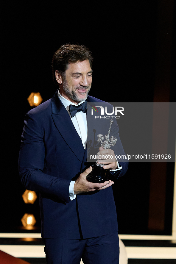 Javier Bardem receives the award during the 72nd San Sebastian International Film Festival in San Sebastian, Spain, on September 20, 2024. 