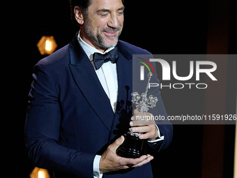 Javier Bardem receives the award during the 72nd San Sebastian International Film Festival in San Sebastian, Spain, on September 20, 2024. (