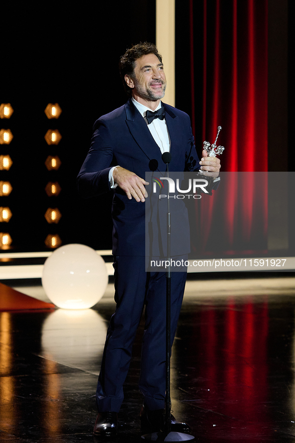 Javier Bardem receives the award during the 72nd San Sebastian International Film Festival in San Sebastian, Spain, on September 20, 2024. 