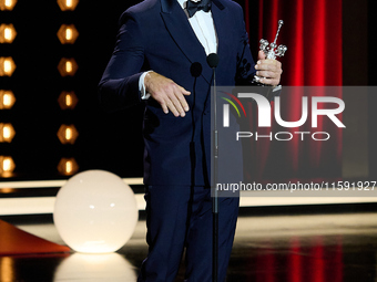 Javier Bardem receives the award during the 72nd San Sebastian International Film Festival in San Sebastian, Spain, on September 20, 2024. (