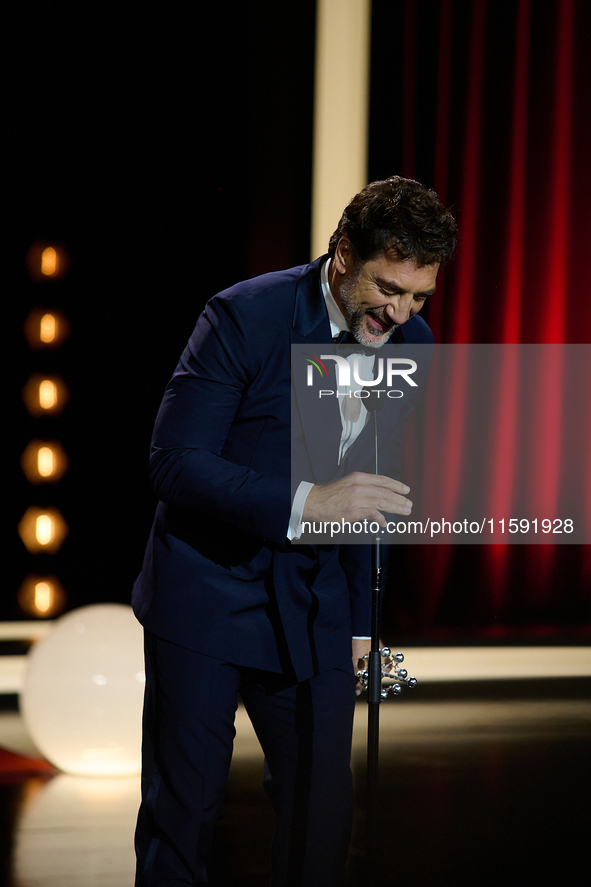 Javier Bardem receives the award during the 72nd San Sebastian International Film Festival in San Sebastian, Spain, on September 20, 2024. 