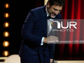 Javier Bardem receives the award during the 72nd San Sebastian International Film Festival in San Sebastian, Spain, on September 20, 2024. (