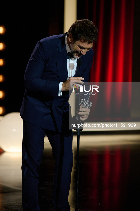 Javier Bardem receives the award during the 72nd San Sebastian International Film Festival in San Sebastian, Spain, on September 20, 2024. 