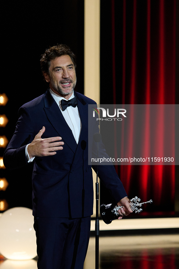 Javier Bardem receives the award during the 72nd San Sebastian International Film Festival in San Sebastian, Spain, on September 20, 2024. 