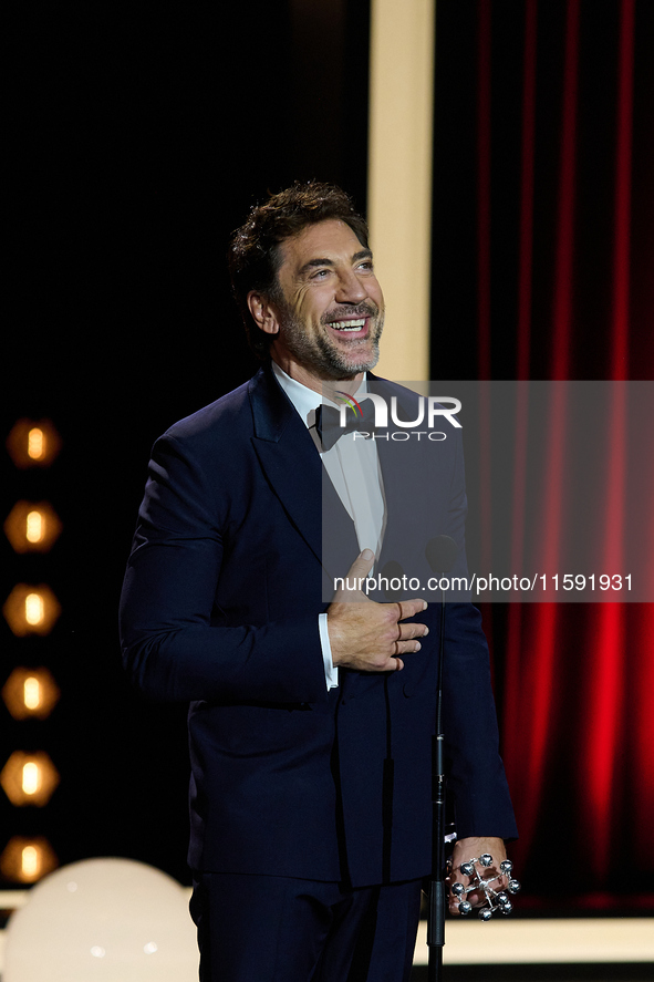 Javier Bardem receives the award during the 72nd San Sebastian International Film Festival in San Sebastian, Spain, on September 20, 2024. 