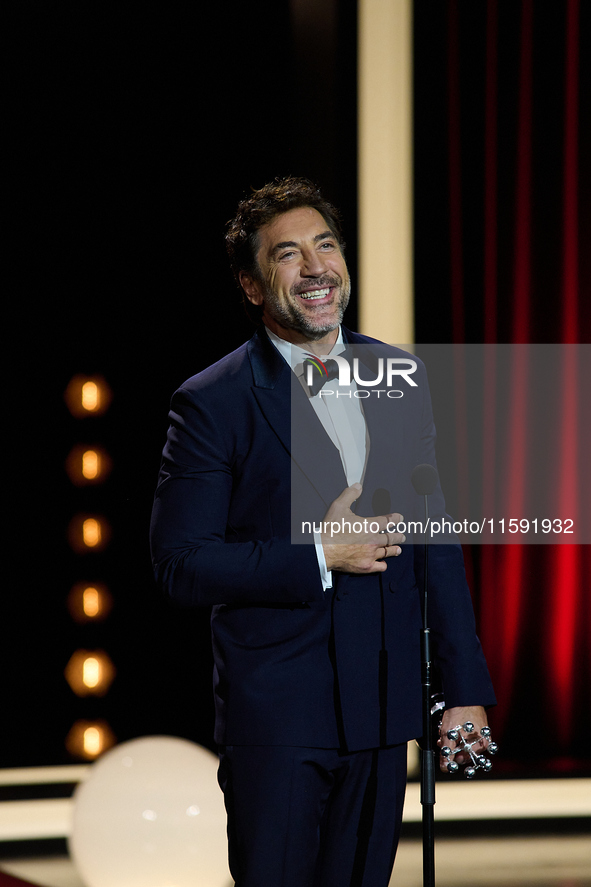 Javier Bardem receives the award during the 72nd San Sebastian International Film Festival in San Sebastian, Spain, on September 20, 2024. 